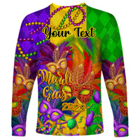 (Custom Personalised) Mardi Gras 2023 Long Sleeve Shirt Carnival Masks With Feathers - Wonder Print Shop