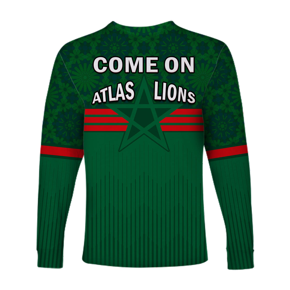 Morocco Football Long Sleeve Shirt World Cup 2022 Green Moroccan Pattern - Wonder Print Shop