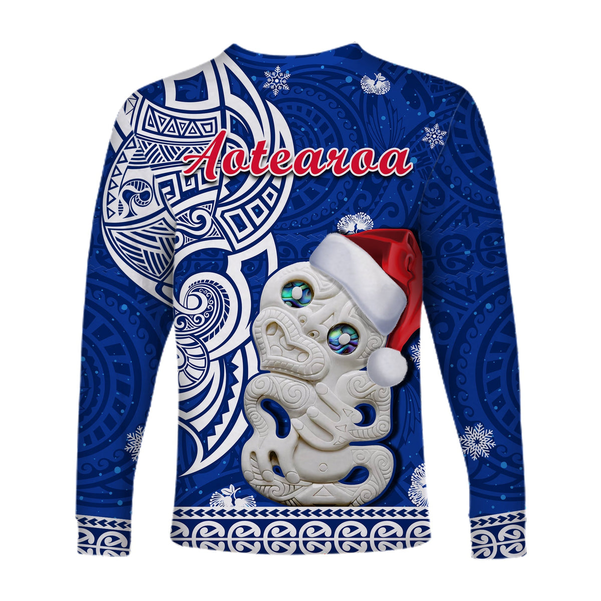 Custom Personalised New Zealand Christmas Long Sleeve Shirt Hei Tiki Blue Pohutukawa Meri Kirihimete - Wonder Print Shop