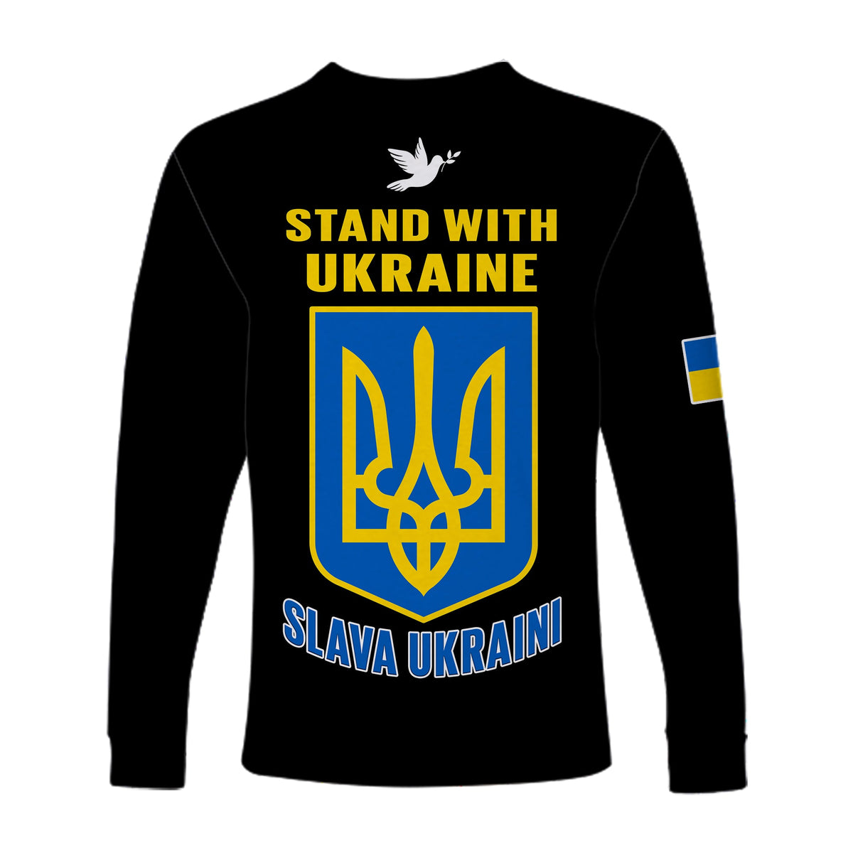 Ukraine Long Sleeve Shirt Ukraine Gold Trident Slava Ukraini Black - Wonder Print Shop