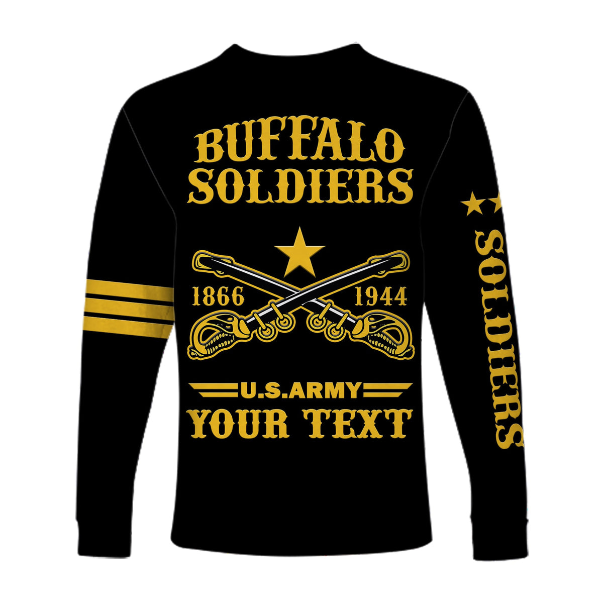 (Custom Text And Chapter) Buffalo Soldiers Long Sleeve Shirt BSMC United States Army Black - Wonder Print Shop