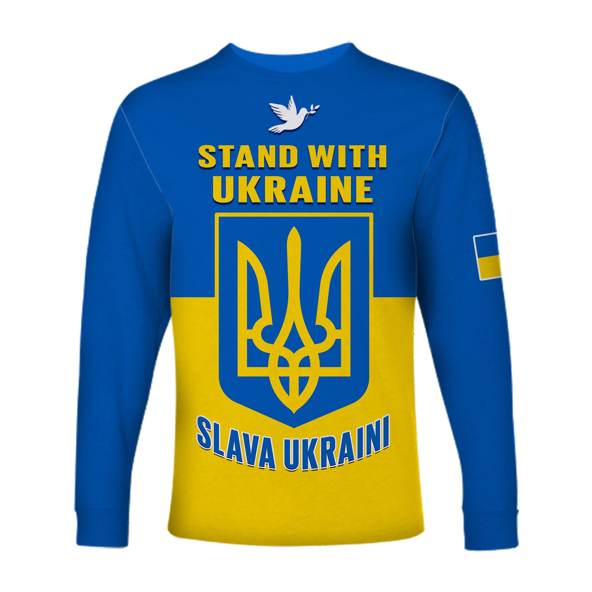 Ukraine Long Sleeve Shirt Ukraine Gold Trident Slava Ukraini Blue - Wonder Print Shop
