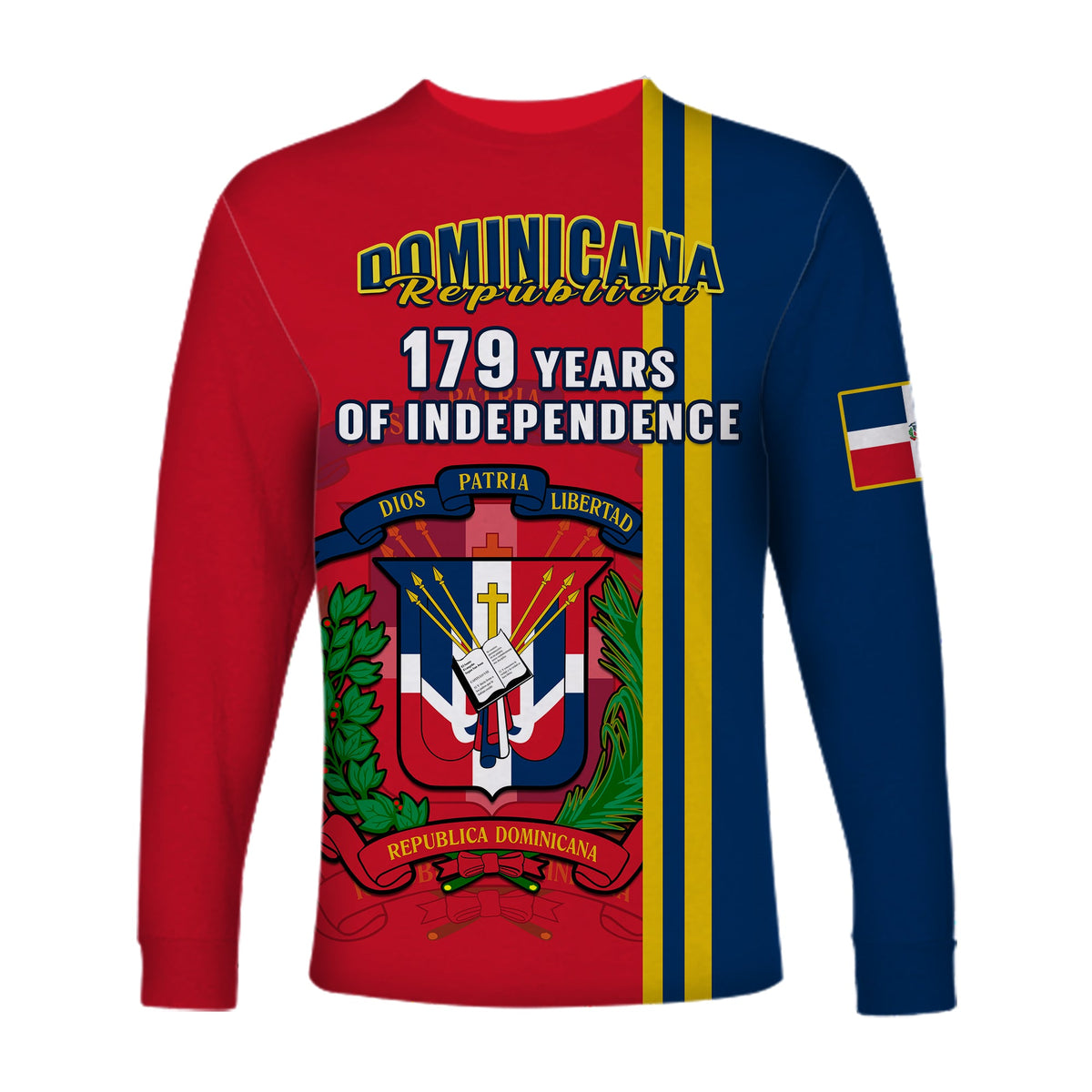 Dominican Republic Long Sleeve Shirt Happy 179 Years Of Independence - Wonder Print Shop