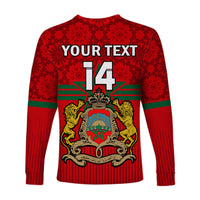(Custom Text And Number) Morocco Football Long Sleeve Shirt World Cup 2022 Red Moroccan Pattern - Wonder Print Shop