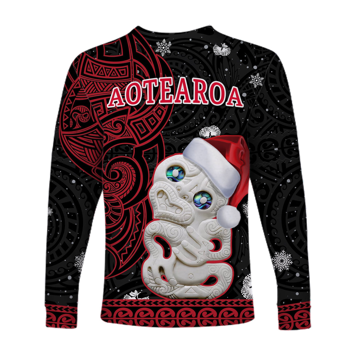 New Zealand Christmas Long Sleeve Shirt Hei Tiki Red Pohutukawa Meri Kirihimete - Wonder Print Shop