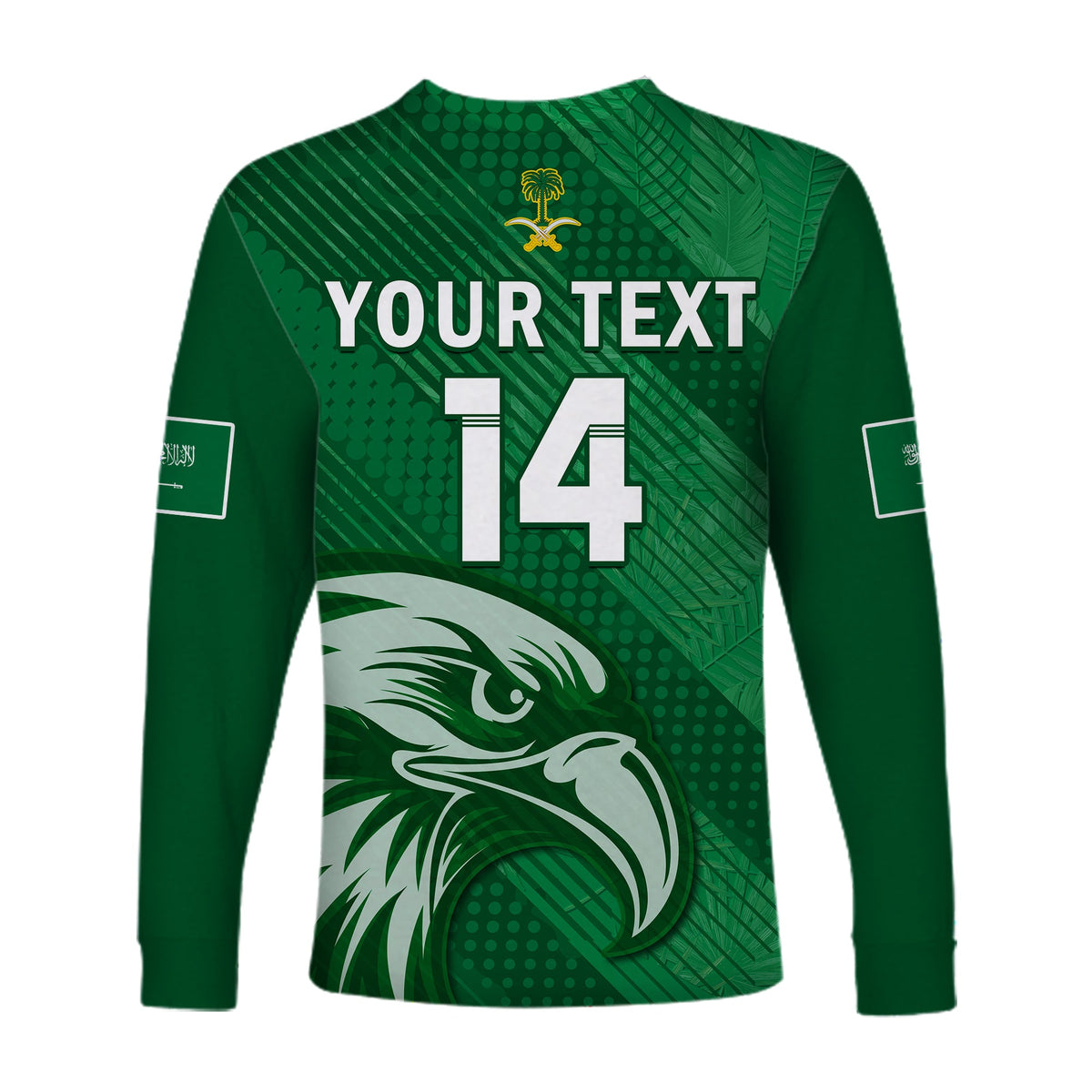 (Custom Text And Number) Saudi Arabia Football Long Sleeve Shirt Green Falcons World Cup 2022 - Wonder Print Shop