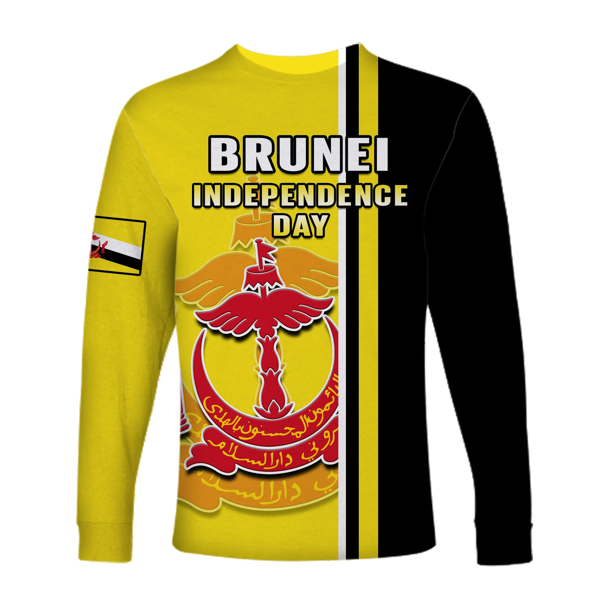 Brunei Long Sleeve Shirt Happy Independence Day With Coat Of Arms - Wonder Print Shop
