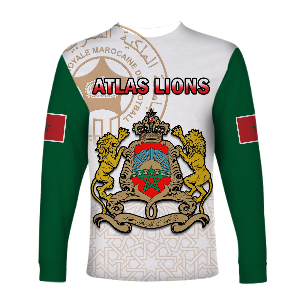Morocco Football Long Sleeve Shirt Atlas Lions White World Cup 2022 - Wonder Print Shop