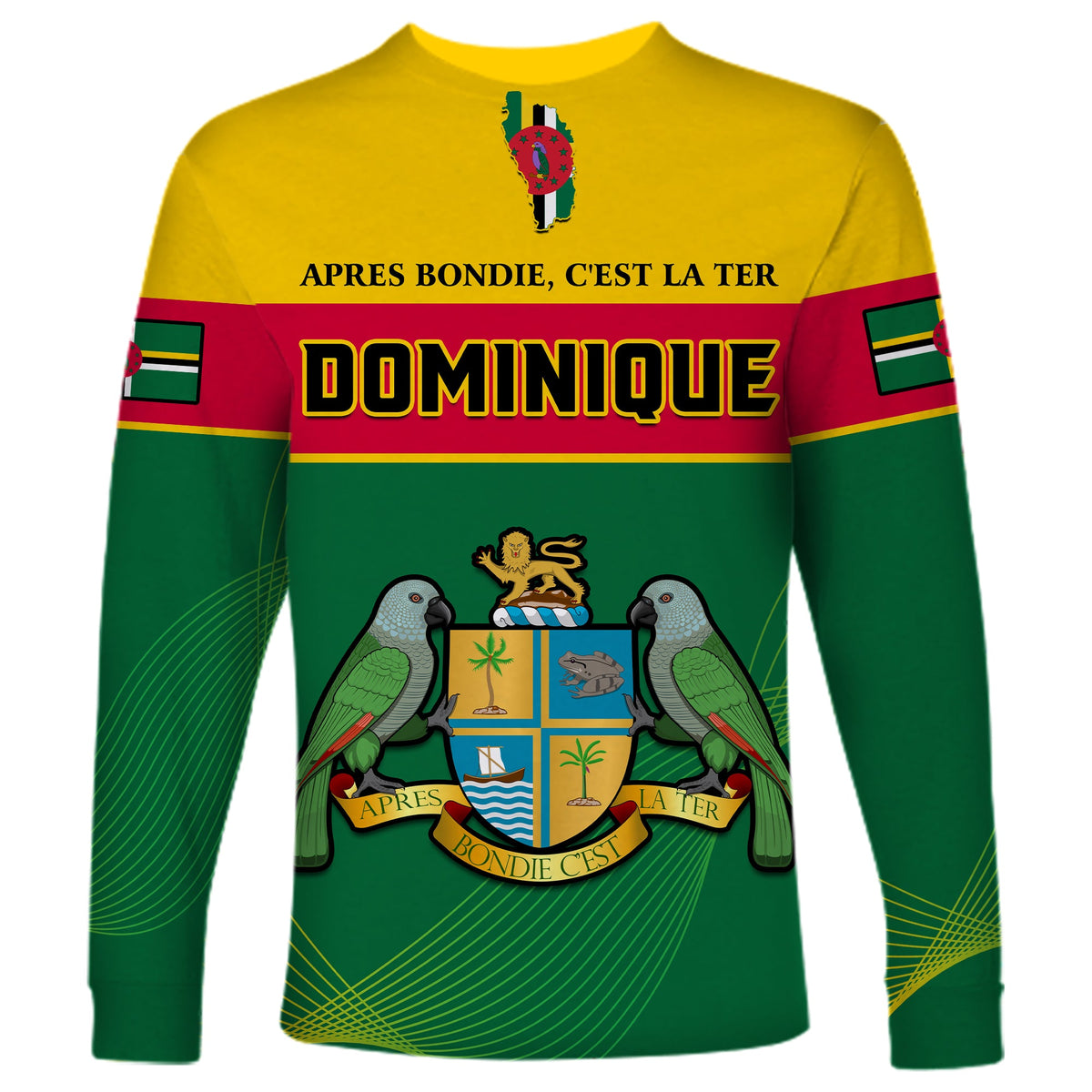 Dominica Long Sleeve Shirt Dominican Coat Of Arms With Map - Wonder Print Shop