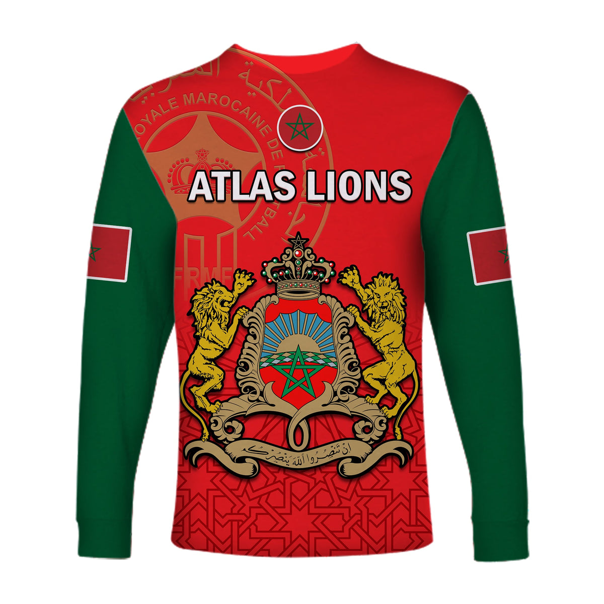Morocco Football Long Sleeve Shirt Atlas Lions Red World Cup 2022 - Wonder Print Shop