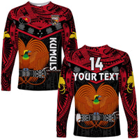 Custom Text And Number Papua New Guinea Rugby Long Sleeve Shirt PNG Kumuls Bird Of Paradise Black - Wonder Print Shop