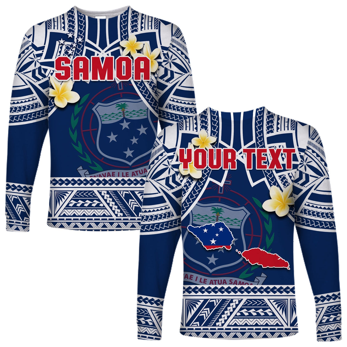 Custom Personalised Samoa Long Sleeve Shirt Samoan Plumeria Flowers Mix Polynesian Pattern - Wonder Print Shop