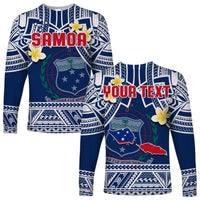 Custom Personalised Samoa Long Sleeve Shirt Samoan Plumeria Flowers Mix Polynesian Pattern - Wonder Print Shop