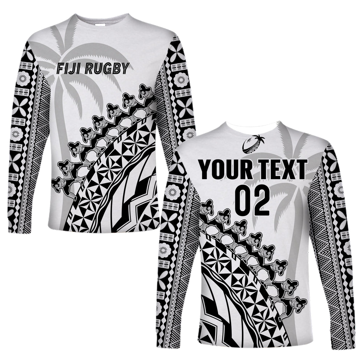 Custom Text And Number Fiji Rugby Long Sleeve Shirt Fijian Cibi Dance Tapa Pattern White - Wonder Print Shop