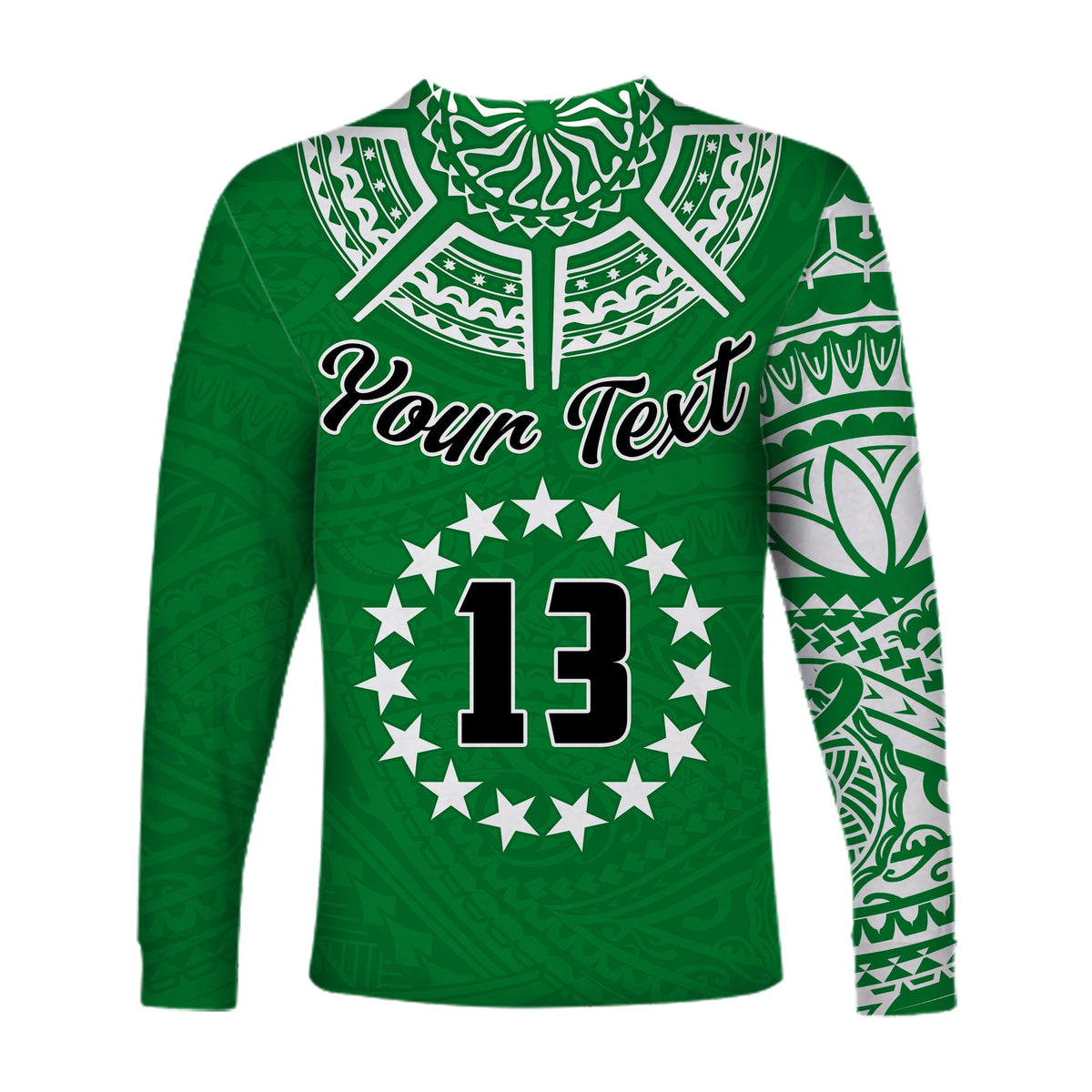 (Custom Text and Number) Cook Islands Tatau Long Sleeve Shirt Symbolize Passion Stars Version Green LT13 - Wonder Print Shop