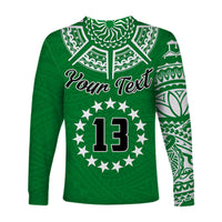 (Custom Text and Number) Cook Islands Tatau Long Sleeve Shirt Symbolize Passion Stars Version Green LT13 - Wonder Print Shop