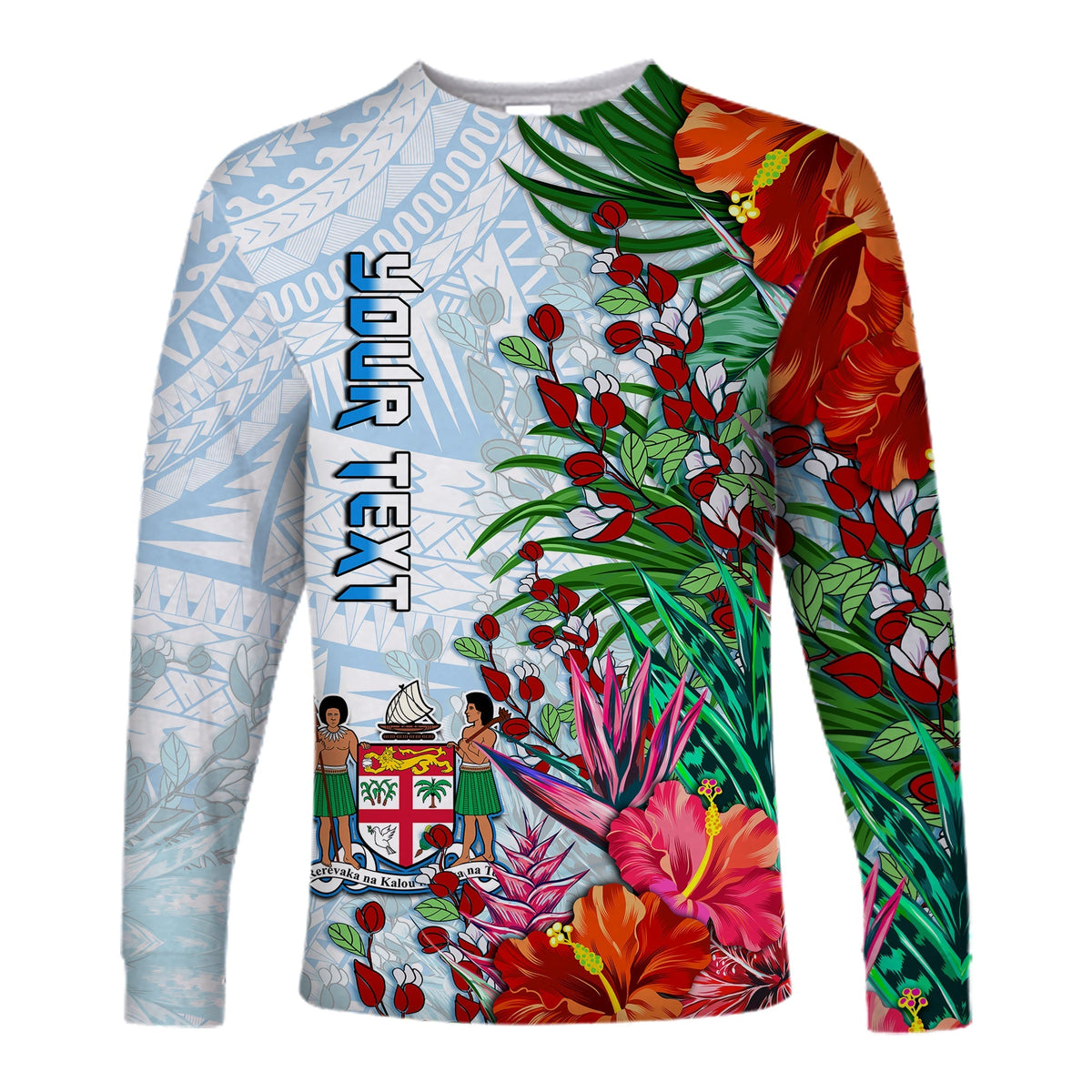 Custom Personalised Fiji Long Sleeve Shirt Proud Fijian Tapa mix Tagimoucia Flowers LT13 - Wonder Print Shop