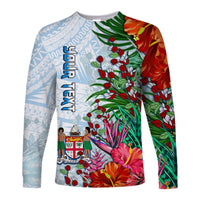 Custom Personalised Fiji Long Sleeve Shirt Proud Fijian Tapa mix Tagimoucia Flowers LT13 - Wonder Print Shop