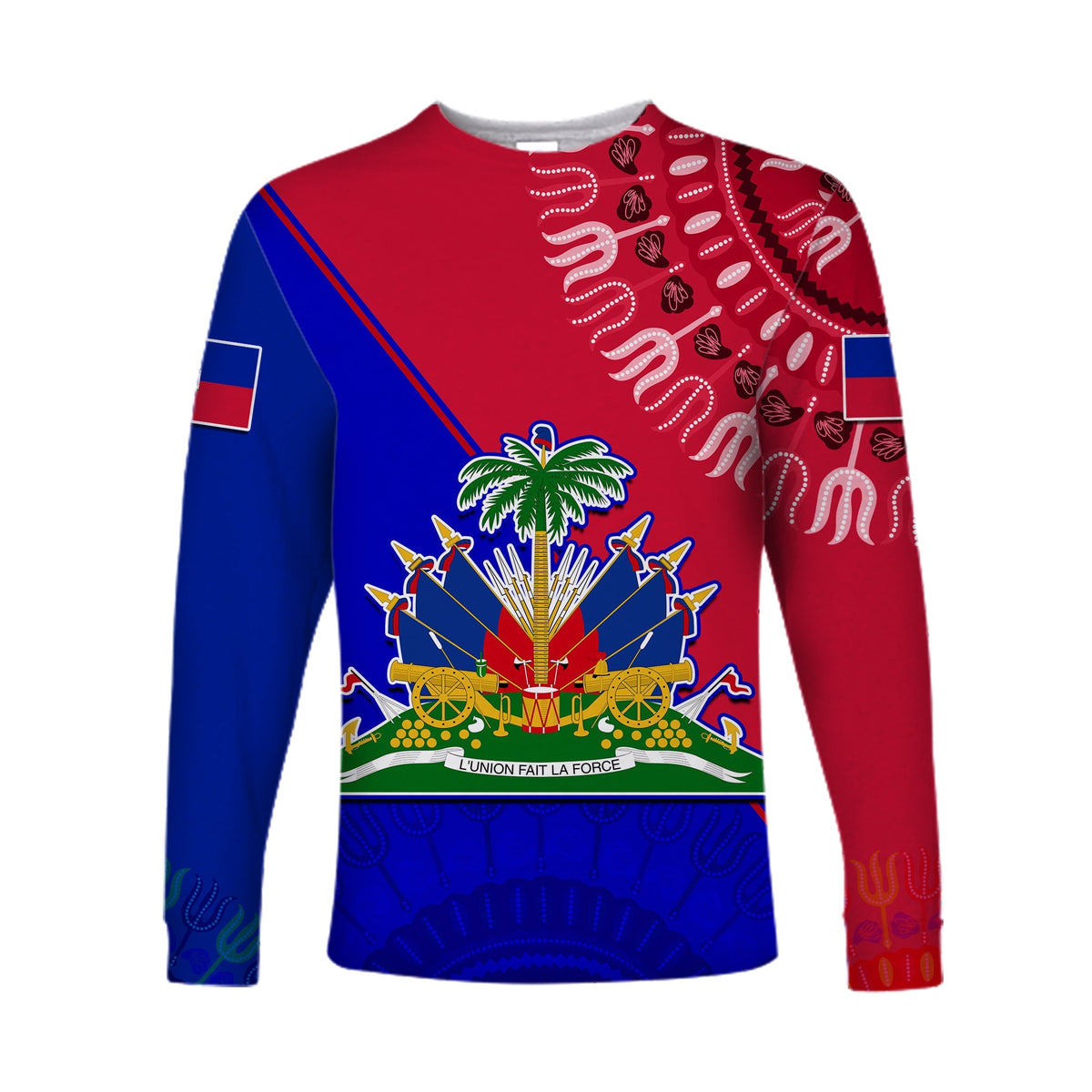 (Custom Personalised) Haiti Long Sleeve Shirt Haiti Flag Dashiki Simple Style - Wonder Print Shop