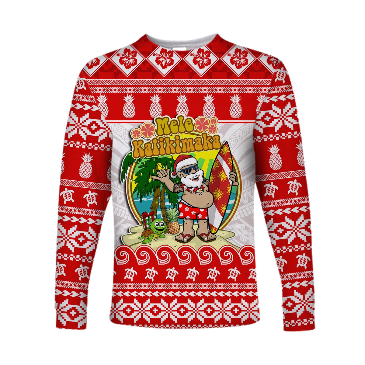 Custom Personalised Hawaii Christmas Long Sleeve Shirt Kanaka Polynesian Santa Claus Mele Kalikimaka - Wonder Print Shop