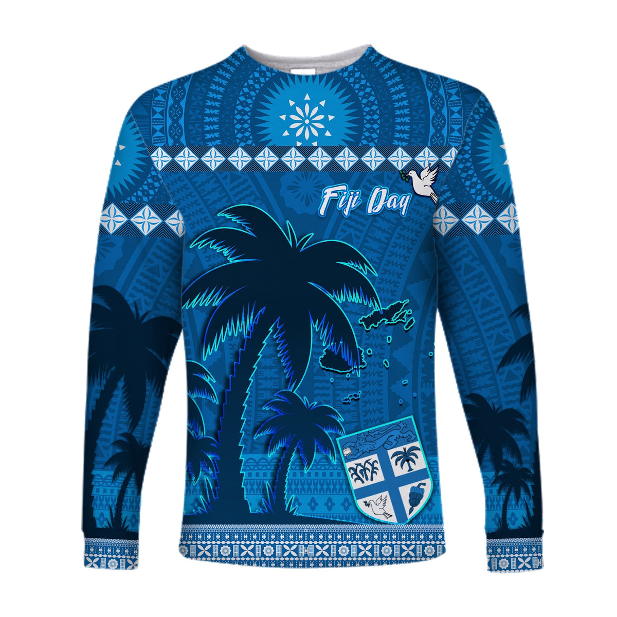 Custom Personalised Bula Fiji Day Long Sleeve Shirt Fijian Tapa with Palm Tree 52nd Anniversary LT13 - Wonder Print Shop