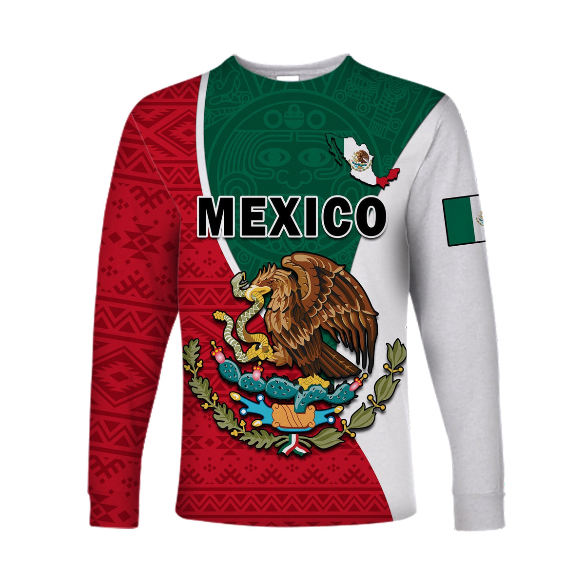 Mexico Long Sleeve Shirt Mexican Aztec Pattern - Wonder Print Shop
