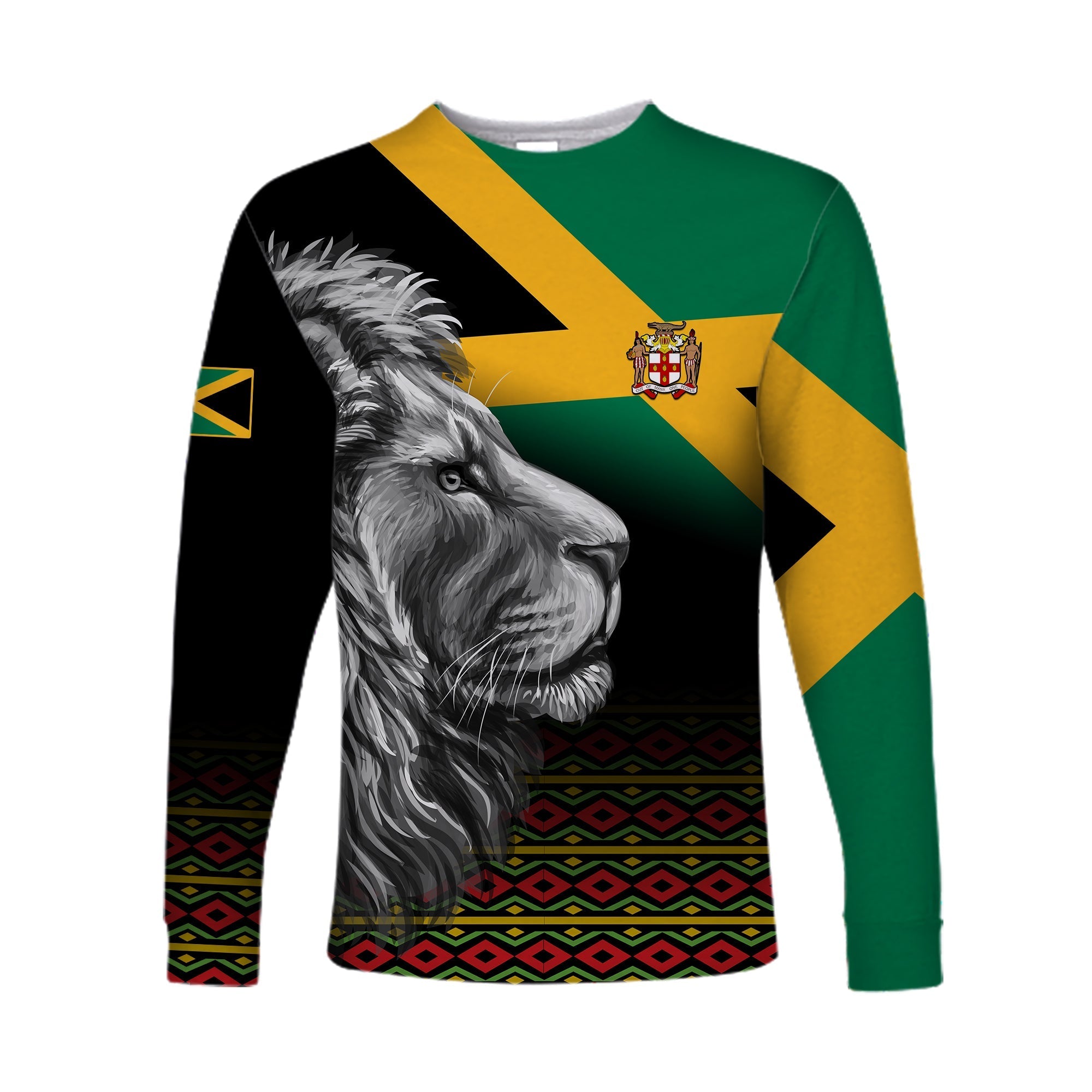 Jamaica Lion Long Sleeve Shirt Jamaican Pattern Version Black LT13 - Wonder Print Shop
