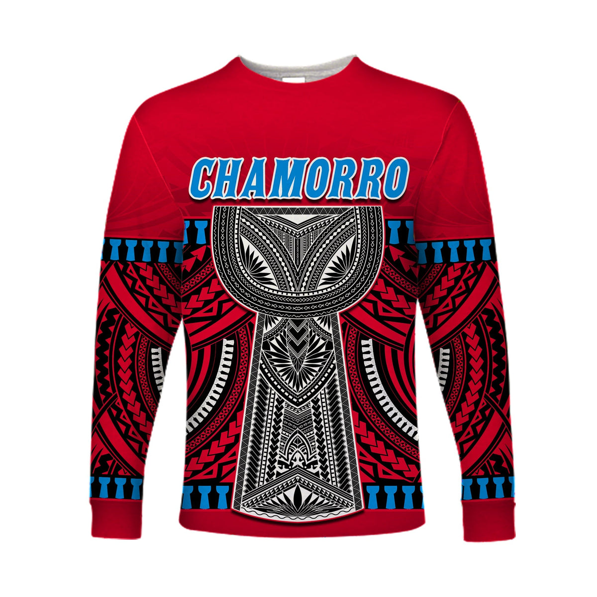 (Custom Personalised) Guam Chamorro Long Sleeve Shirt Latte Stone Red Polynesian Haligi LT13 - Wonder Print Shop