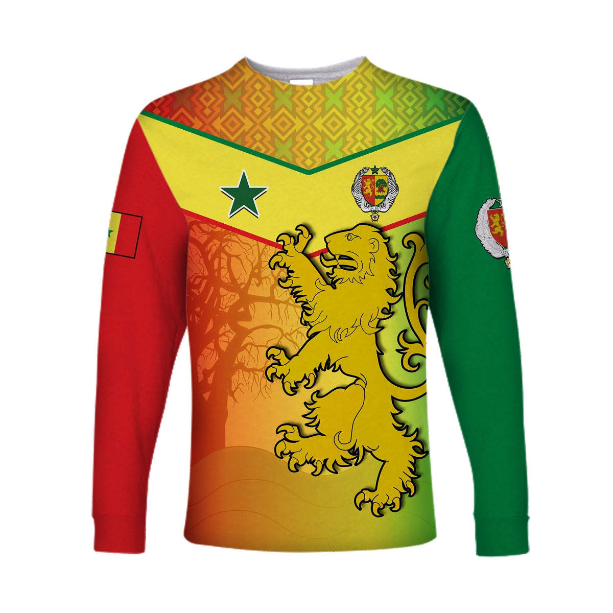 Senegal Long Sleeve Shirt Lion With Senegal Map Reggae Style - Wonder Print Shop