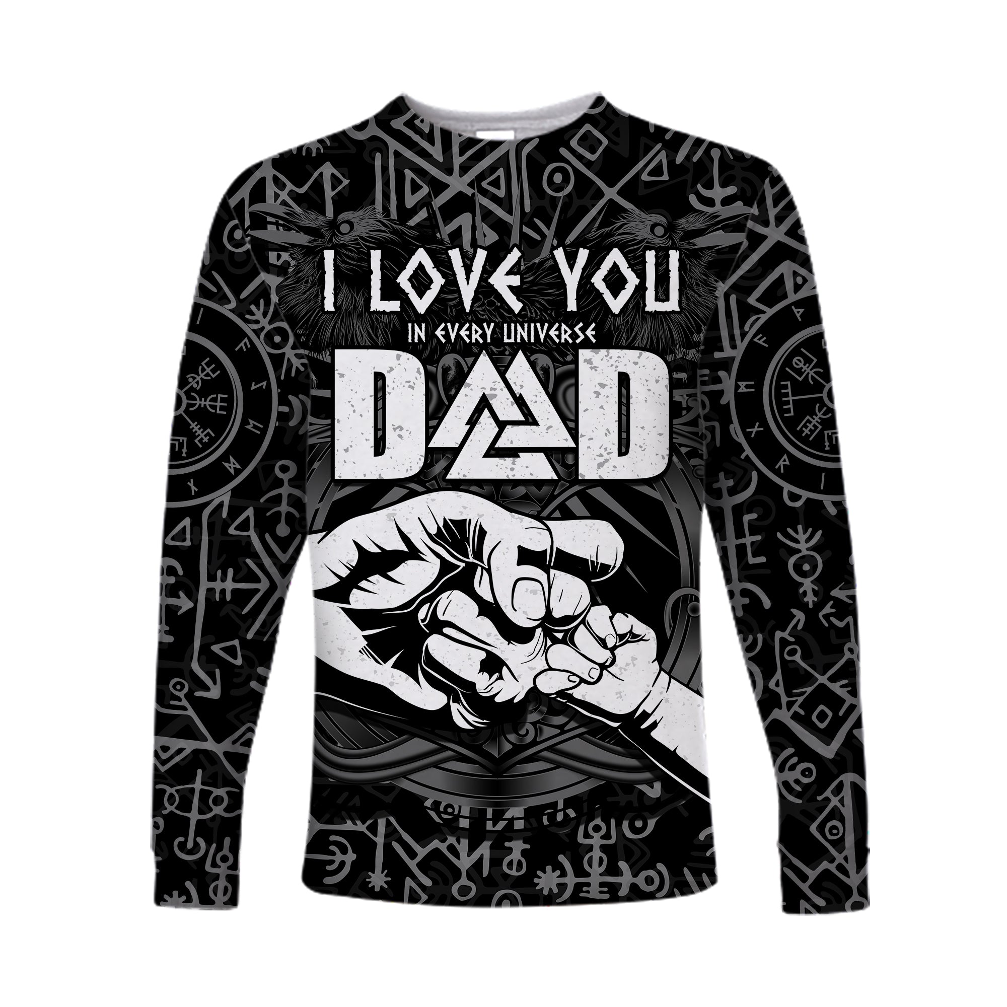 Viking Dad Long Sleeve Shirt Happy Fathers Day Style Runes and Mjolnir LT13 - Wonder Print Shop