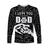 Black long-sleeve dad T-shirt with Viking runes, helmet, and 'I love you dad' print