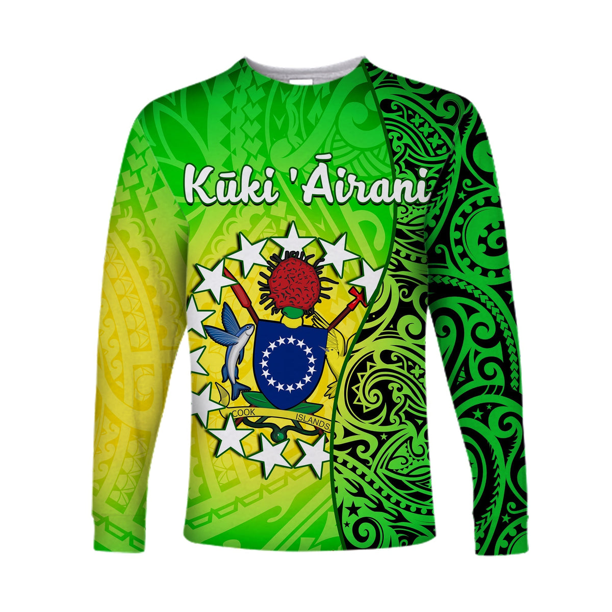 Cook Islands Long Sleeve Shirt Cook Islands Coat Of Arms Turtle Polynesian - Wonder Print Shop