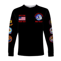 (Custom Personalised) Tuskegee Airmen Long Sleeve Shirt US Military Black Red Tails LT13 - Wonder Print Shop