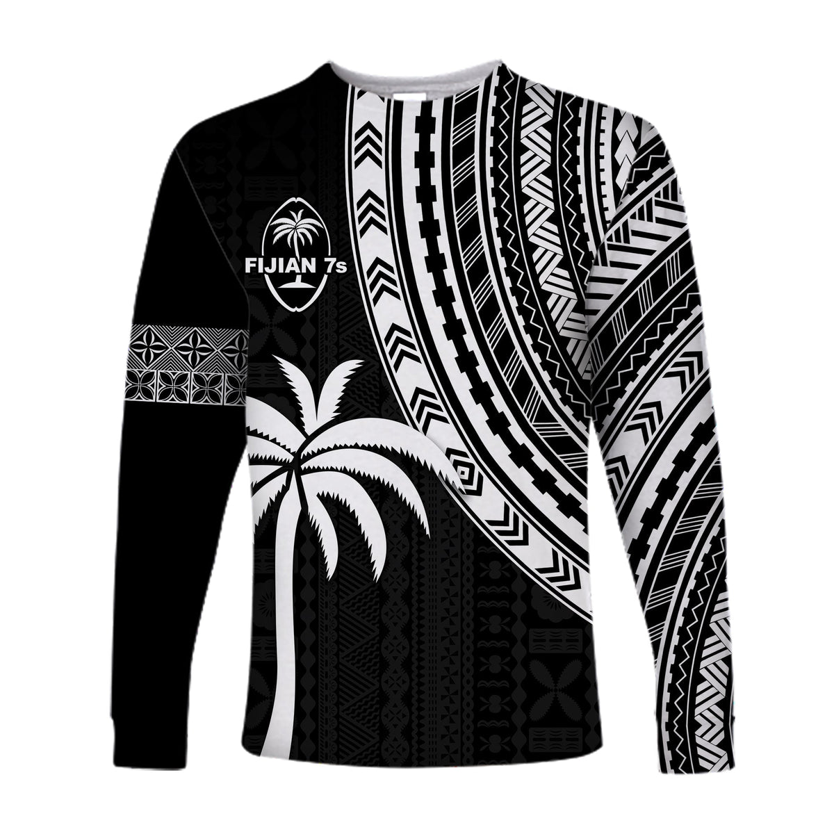 Custom Text and Number Fiji Rugby Sevens Long Sleeve Shirt Fijian 7s Tapa Polynesian LT13 - Wonder Print Shop