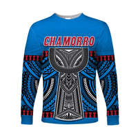 (Custom Personalised) Guam Chamorro Long Sleeve Shirt Latte Stone Blue Polynesian Haligi LT13 - Wonder Print Shop