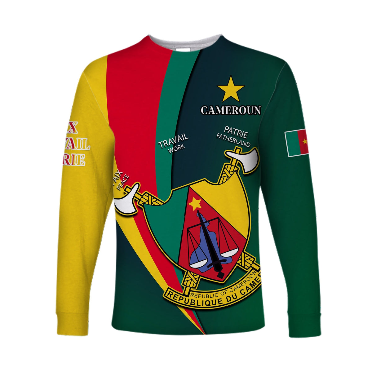 (Custom Text and Number) Cameroon Long Sleeve Shirt Map Cameroun Style Flag LT13 - Wonder Print Shop