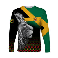 (Custom Personalised) Jamaica Lion Long Sleeve Shirt Jamaican Pattern Version Black LT13 - Wonder Print Shop