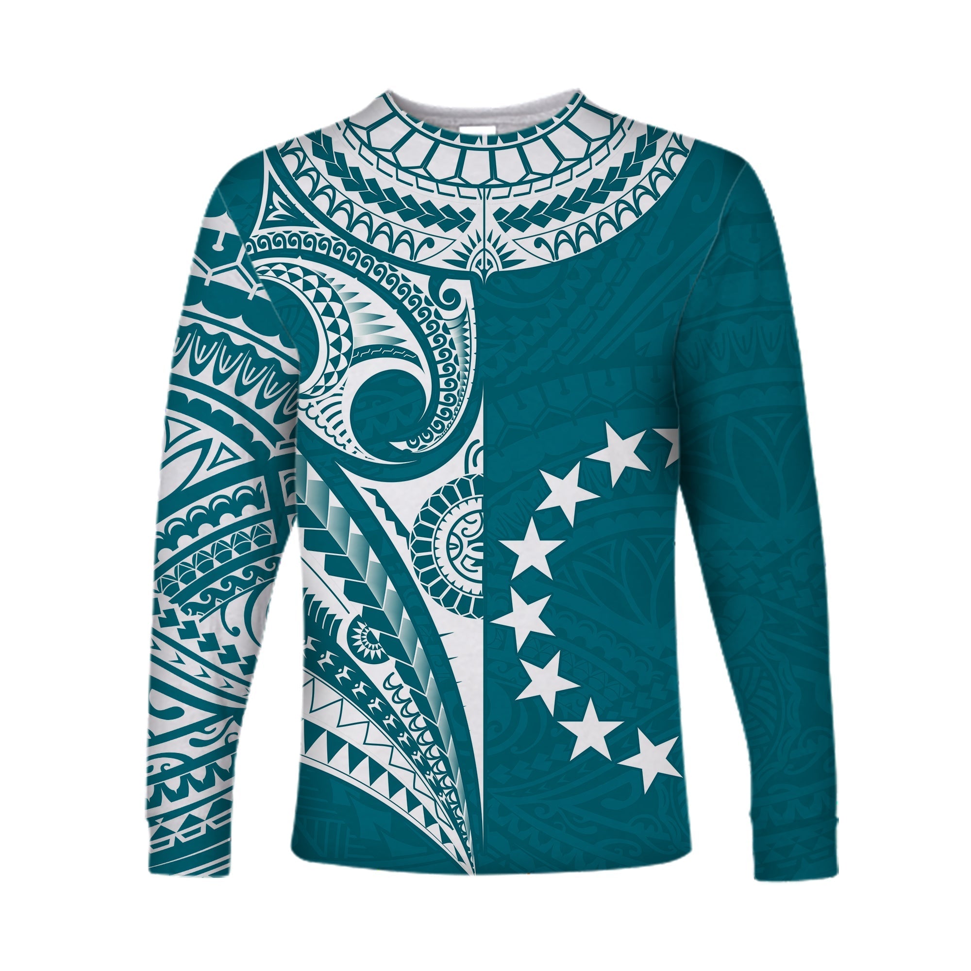 Cook Islands Tatau Long Sleeve Shirt Symbolize Passion Stars Version Blue LT13 - Wonder Print Shop