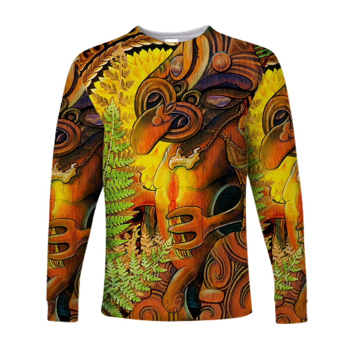 Custom Personalised Hei Tiki Maori Long Sleeve Shirt Fern Aotearoa Ta Moko Sun LT13 - Wonder Print Shop