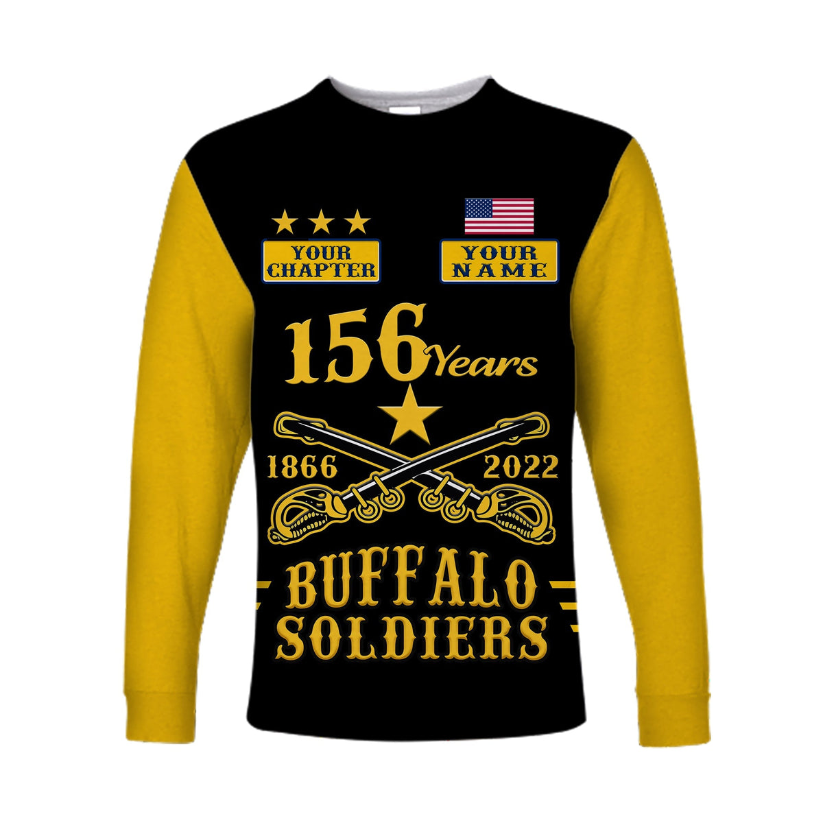 (Custom Text and Chapter) Buffalo Soldiers Long Sleeve Shirt Since 1866 BSMC Anniversary LT13 - Wonder Print Shop