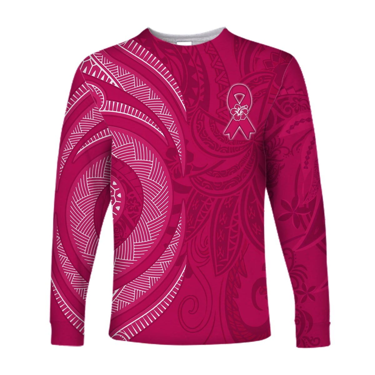 Breast Cancer Awareness Long Sleeve Shirt Hibiscus Polynesian No One Fights Alone LT13 - Wonder Print Shop