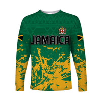 Jamaica Athletics Long Sleeve Shirt Jamaican Flag With African Pattern Sporty Style - Wonder Print Shop