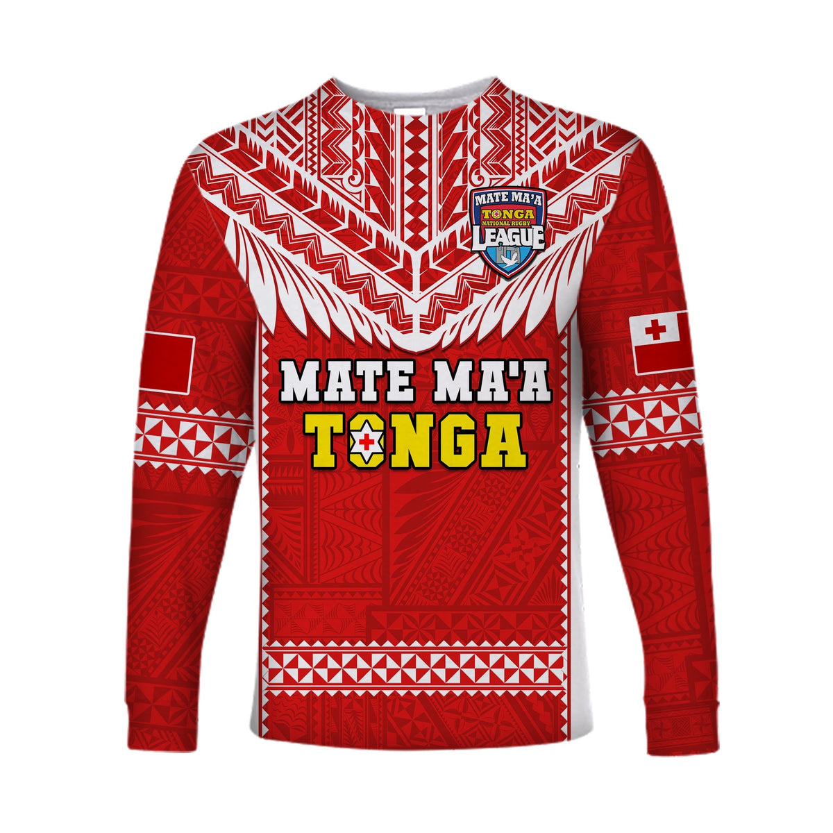 Tonga Rugby Long Sleeve Shirt Mate Maa Tonga Pacific Ngatu White - Wonder Print Shop