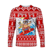 Custom Personalised Hawaii Christmas Long Sleeve Shirt Surfing Santa Mele Kalikimaka Polynesian - Wonder Print Shop