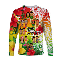 Custom Personalised Aloha Poly Fest Long Sleeve Shirt Polynesian Pattern With Tropical Flowers - Wonder Print Shop