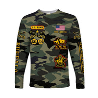 (Custom Text and Chapter) Buffalo Soldiers Long Sleeve Shirt Camouflage American Heroes BSMC LT13 - Wonder Print Shop
