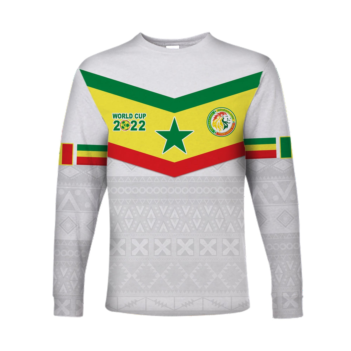 (Custom Text and Number) Senegal Football 2022 Long Sleeve Shirt Champion Teranga Lions Mix African Pattern LT13 - Wonder Print Shop