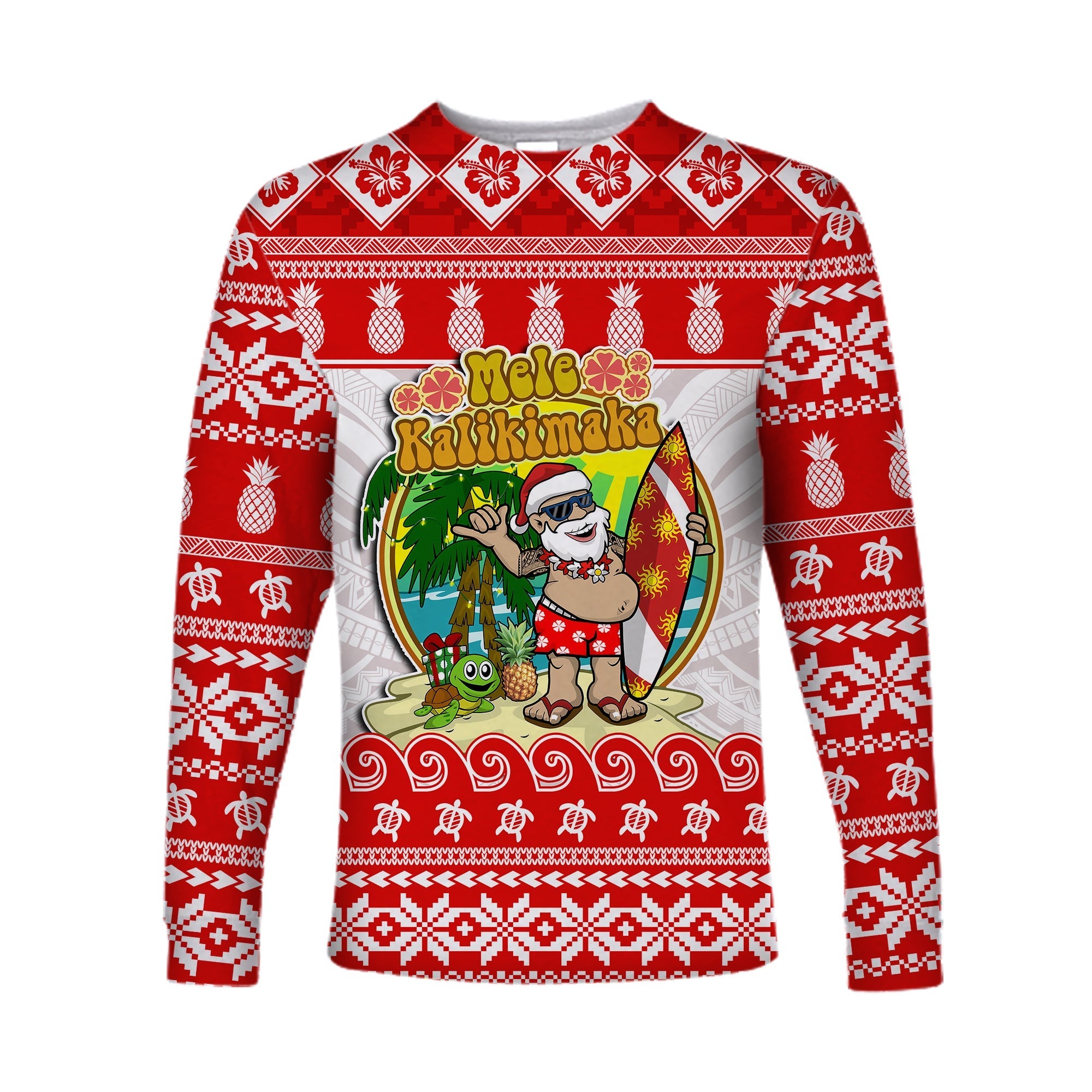 Hawaii Christmas Long Sleeve Shirt Kanaka Polynesian Santa Claus Mele Kalikimaka - Wonder Print Shop