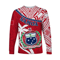 Samoa Long Sleeve Shirt Samoan Coat Of Arms With Coconut Red Style - Wonder Print Shop