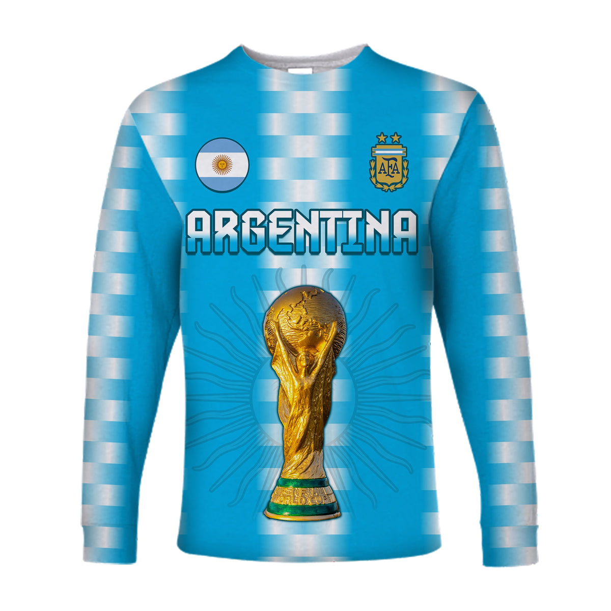(Custom Text and Number) Argentina Football Champions Long Sleeve Shirt La Albiceleste GOAT LT13 - Wonder Print Shop